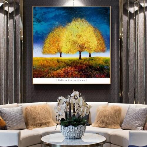 Abstract Golden Trees Oil Pianting on Canvas Posters and Prints Wall Art Picture for Living Room Home Decor