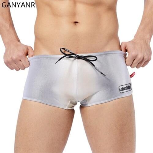 GANYANR Brand Man Swimsuits Swimwear Swim Boxer Trunks Shorts Surf Board Bathing Suits Swimming Briefs Gay Penis Pouch Bulge