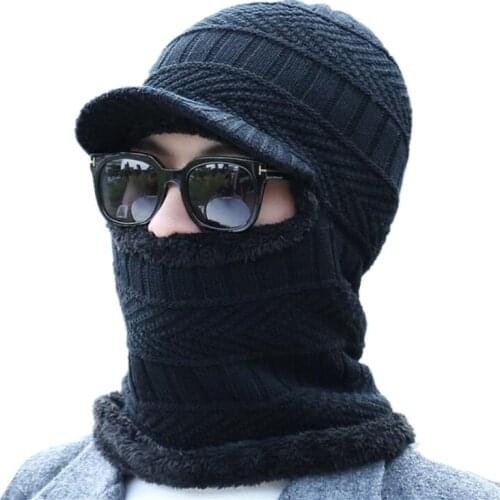 New Balaclava Winter Women Mens Skullies Wool Knitted Balaclava Cap Ninja Mask Thermal Plush Pocket Hat Unisex Snow Cap