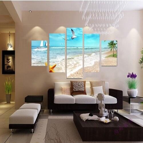 No Frame canvas painting 5 piece canvas art decorative pictures wall for living room cheap modern paintings Sea view map