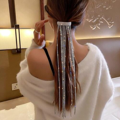 Shine Full Rhinestone Hairpins Long Tassel Crystal Bijoux Hair Accessories Wedding Banquet Jewelry