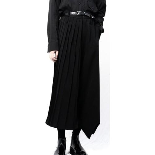 Mens new singer stage style Mens casual wide-leg pants culottes irregular asymmetrical dark ultra loose large size pants