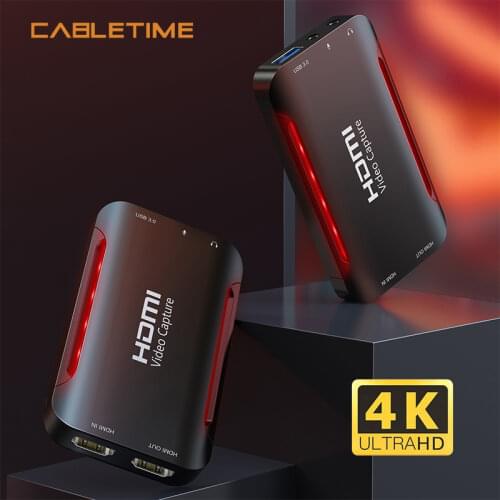 CABLETIME 4K HDMI Video Capture Card LED Design 1080P 60FPS for Live Recording PS5 PS4 Switch Xbox N434