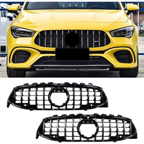 Black Front Upper Grille For Mercedes Benz CLA C118 CLA180 CLA200 2020 2021 GT R Style Mesh Grill Car Accessories ABS Plastic
