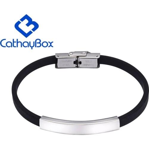 Personalized Black Silicone Bracelet Custom Name Text Engrave Rubber Wristband Men Jewelry CB50C002