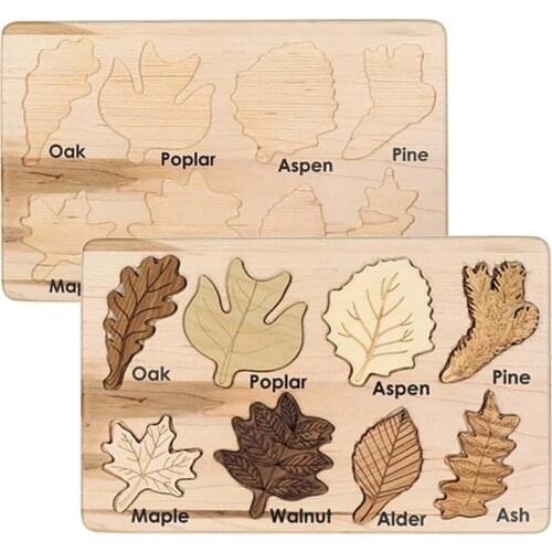 Children Montessori Nordic Puzzle Toys Kids Wooden Set Leaf Jigsaw Painting Drawing Board Games Educational Cognition Toys Gift