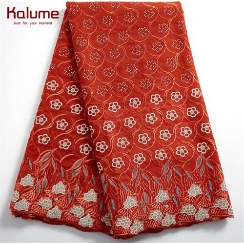 Kalume African Cotton Lace Fabric 2021 High Quality Dubai Lace Blue Swiss Voile Red Nigerian Lace Fabric For Woman Dress H2429