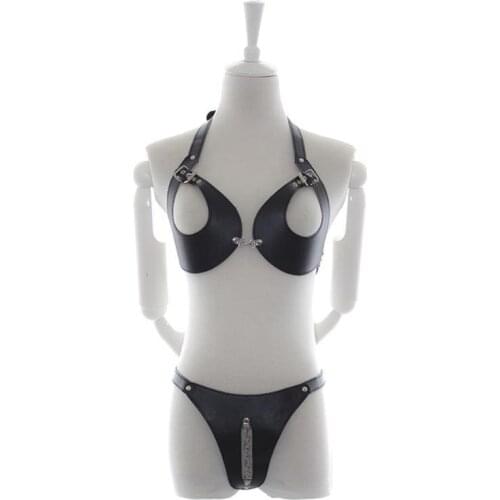 Leather Bondage Womens Clothes Couples Toy Black Sexy Leather Bra Clothes