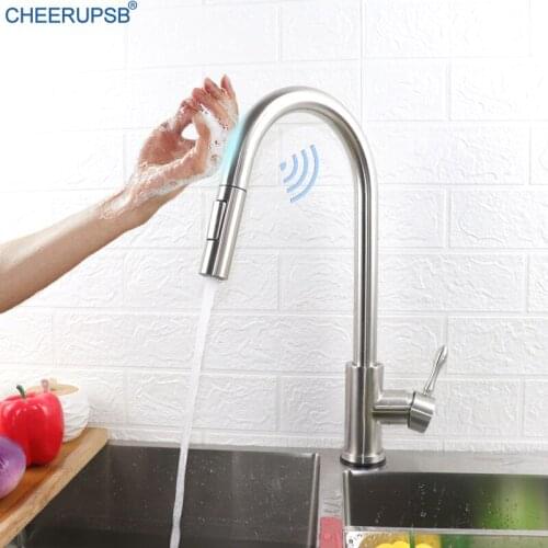 Kitchen Smart Sensor Touch Faucet Hot Cold Water Mixer Crane Single Hole Deck Mount Brushed Tap Automatic Faucets Grifo Cocina