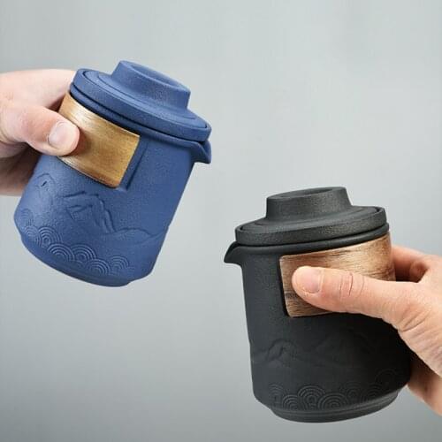 LUWU Japanese ceramic teapots with 3 cups relief mountain portable travel tea set