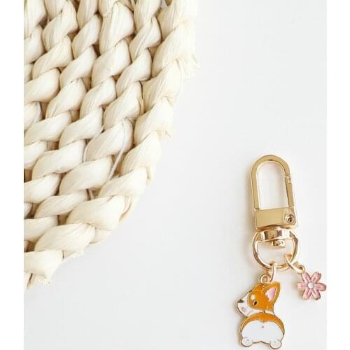 Cartoon Corgi Anime Keychains Cute Flower Pendant Car Keyring for Women Girl Bag Airpods Key Chains Trinket Phone Charm Gift