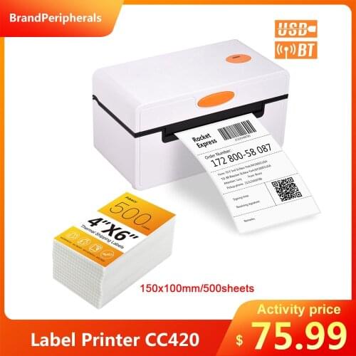 Desktop Thermal Label Printer CC420 for 4x6 Shipping Package Label Maker 180mm/s Speed USB Connection Thermal Sticker Printer