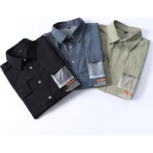 Spring and Autumn Denim Long Sleeve Shirt Mens casual loose plus fat plus shirt Denim jacket with stylish letter print pockets