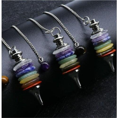 Wholesale 6pcs/Lot Crystal Gem Seven Chakra Ajna Sahasrara Anahata Sun Wheel Pendulum Healing Geomancy Practice Energy Stone