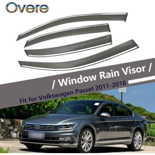 Overe 4Pcs/1Set Smoke Window Rain Visor For VW Passat 2011 2012 2013 2014 2015 2016 2017 2018 Awnings Shelters Accessories
