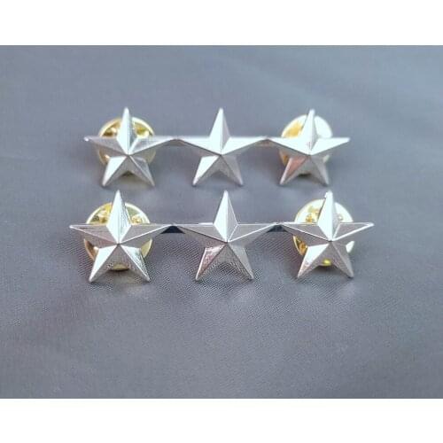 PAIR OF WW2 US ARMY OFFICER 3 STAR LIEUTENANT GENERAL RANK MINI BADGE PIN MILITARY INSIGNIA silver Military BROOCHES