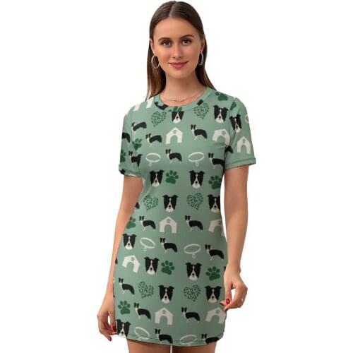 Dog Dress Short Sleeve Pattern Business Bodycon Fashion Youth Polyester Beautiful One-Piece