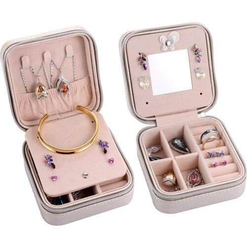 Portable Jewelry Case Travel Earring Ring Necklace Accessories Organizer Box with Zipper (Silver)