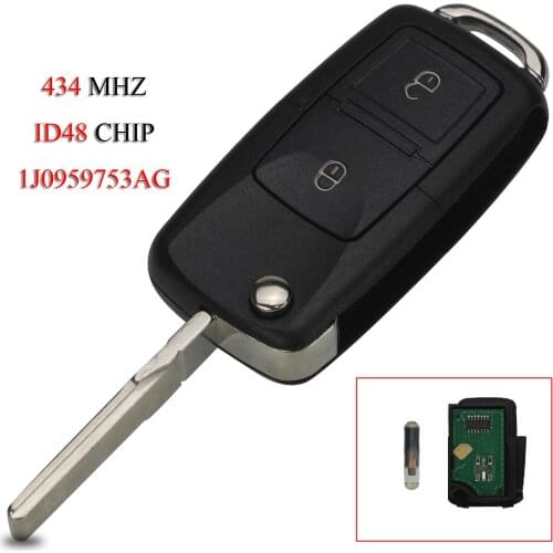 Kutery 10PCS/Lot Remote Smart Car Key For VW Beetle Bora Golf Passat Polo Transporter 2Buttons 434Mhz With ID48 Chip 1J0959753AG