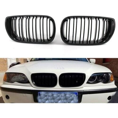 Gloss Black Double slat Front Kidney Grilles Grill For BMW E46 4 Door 02-05 330i 320i 325i 51132158542, 51132158543