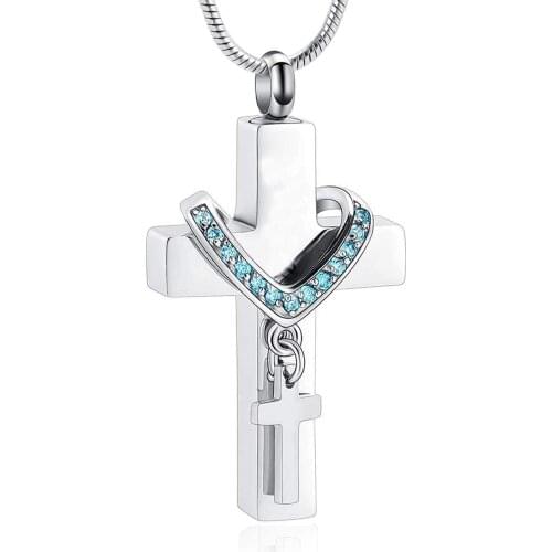 Crystal Cross Urn Necklace for Ashes Stainless Steel Keepsake Cremation Pendant Cremation Jewelry