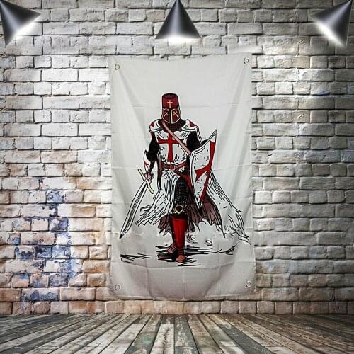 Ancient Military Posters Templar Knight On Horse Banners Retro Print Art Crusader Flags Canvas Painting Wall Hanging Home Decor