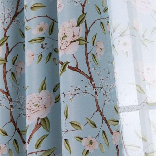 Floral Printd Blackout Curtain For Living Room Wedding Pastoral Country Rural Blue Coffee French Window Cortina Blinds JS175C