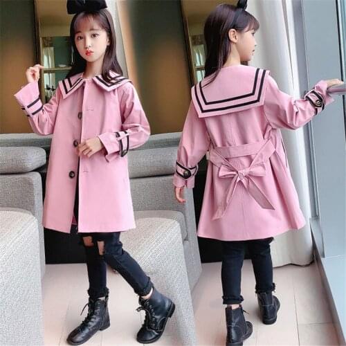 Girls Windbreaker Jackets 2021 Autumn New Children England Style Trench Coat Casual Outerwear 4-15 Age Girl Kids