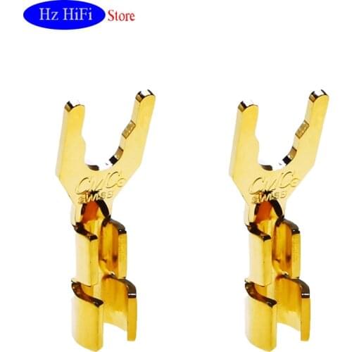 2PCS High-end CMC Pure copper gold-plated speaker Y-fork connector plug banana plug FOR speaker amplifier socket