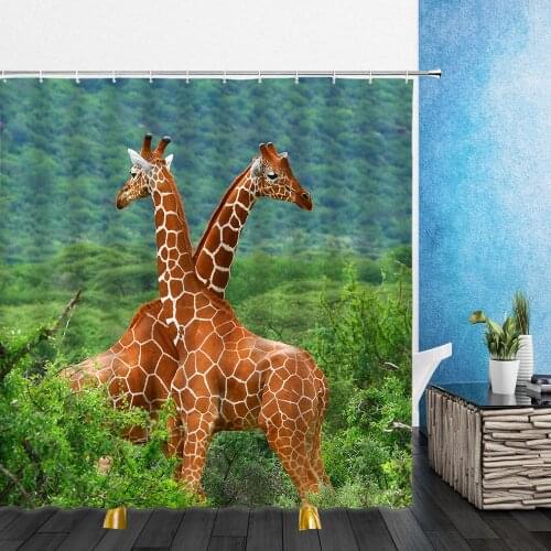 Animal Shower Curtains Giraffe Elephant Cows Deer Lion Tiger 3D Print Bathroom Home Decor Waterproof Polyester Cloth Curtain Set