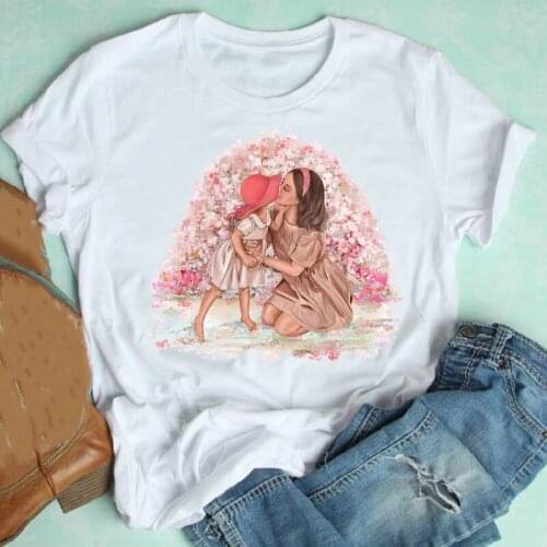 Women Short Sleeve Watercolor Clothing Flower Printing Cartoon Mom Mother Clothes Print Tshirt Female Tee Top Graphic T-shirt