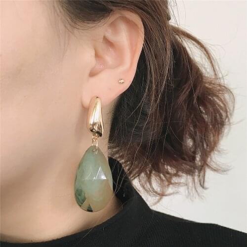 2020 New Trend Bohemia Gorgeous Stone Green Grey Brown Teardrop Drop Earrings For Women Girl Elegant Dinner Party Jewelry