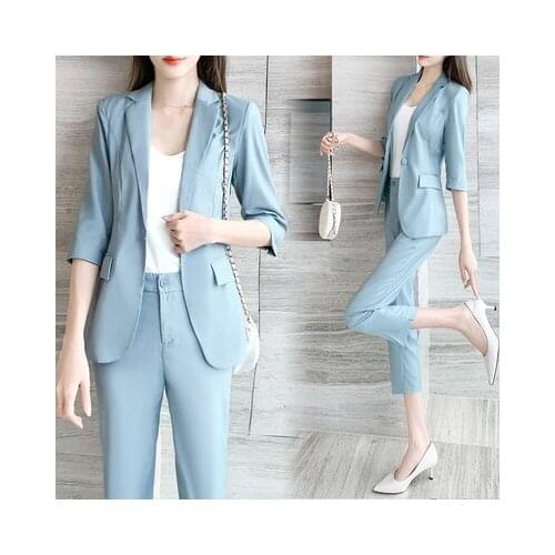 2021 Summer Autumn Professional Ladies Blazer Suit Notched Office Lady Women Suits With Pants Elegant Office Work Wear