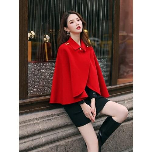 Autumn and winter new womens red fashion wool coat cape coat short short short dragon and Phoenix
