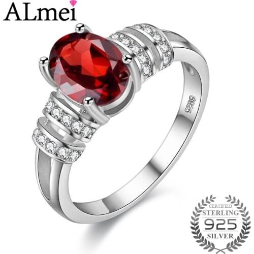 Almei Vintage Garnet Red Rings for Girls Women 925 Sterling Silver Wedding Ring Jewelry Female Anillos Ringen with Box 40% FJ101