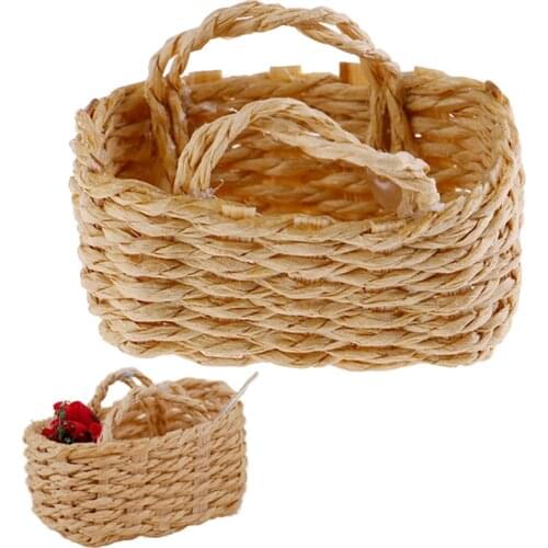 1/12 Mini Cute Dollhouse Rattan Frame Hand-woven Vegetable Food Basket Dolls Miniature Decoration