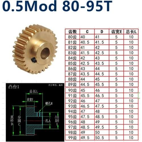 1pc Convex step copper 0.5 die 80 81 82 83 84 teeth 85 86 87 88 89 90 91 92 93 94 95 teeth small module precision gear