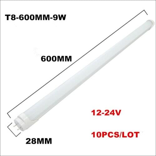 10PCS/LOT 9W 2FT LED Tube Light T8 G13 Fluorescent Lamp 600MM 9W LED Solar Tube CE&ROHS 0.6M 12V 24V LED Bulb Indoor Lights