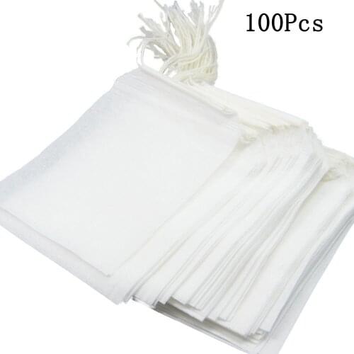 100Pcs Empty Teabags String Heat Seal Filter Paper Herb Loose Tea Bag White