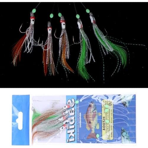 5 In 1 Night Luminous Soft Fishing Lure Fishhook Octopus Shaped Feather Fishing String Hook Bait Fishing Tackle