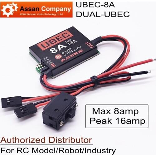 Assan UBEC-8A 16A DUAL UBEC 2-8s Lipo Supportted Output 5.2 6.0 7.4 8.4v Adjustable Servo Power Supply RC Model Airplane Robot