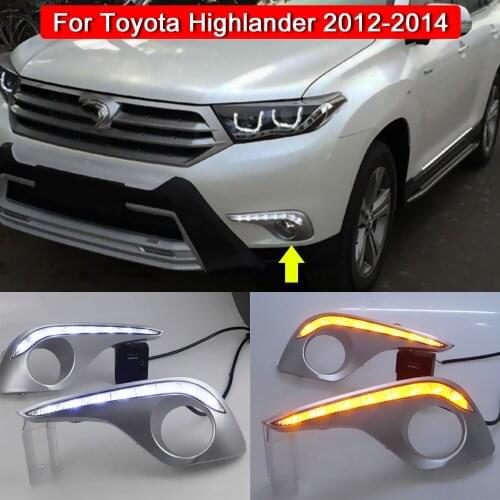 Front Bumper White LED DRL Daytime Lamp With Dynamic Amber Turn Signal Lights For Toyota Highlander 2012 2013 2014