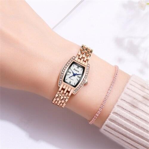 Elegant Rectangle Ladies Fashion Watches Luxury Brand Rose Gold Women Quartz Watch With Blue Pointer Diamond Female Watch Gifts