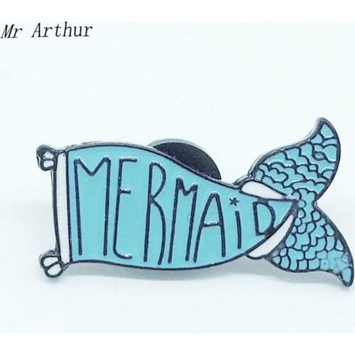 Blue Mermaid Enamel Pin Ocean Animal Flounder Brooch Backpack Clothes Lapel Female Cartoon Jewelry Gift for Friends