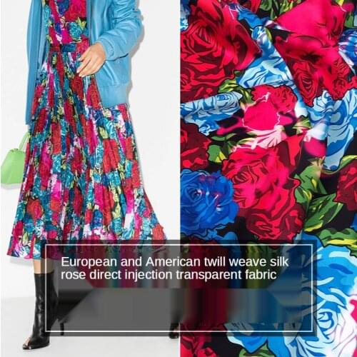 European and American B Brand Twill Silk Ice Rose Advanced Custom Printed Clothing Fabric