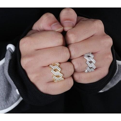 Hip Hop Iced Out Cuban Ring Mens Prong Setting Gold Silver Color Jewerly Bling Cubic Zirconia Ring Charm Jewelry