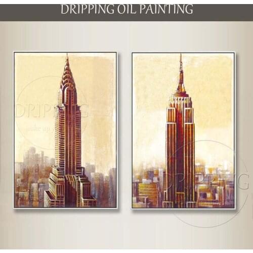 Artist Pure Hand-painted Beautiful New York Landscape Chrysler Building and Empire State Building Oil Painting for Living Room