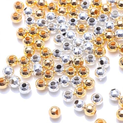Metal Round Beads Smooth Ball Gold 2/2.4/3.2/4/5/6/8mm Big Hole Loose Spacer Beads For DIY Making Jewelry Accessories Needlework