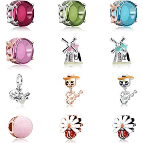 Skull daisy windmill cute charms fit original pandora bracelet cartoon bead diy bangle jewelry pendat for women gift