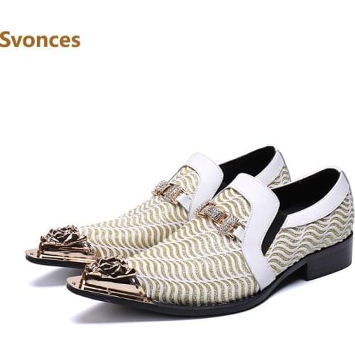 Fashion Customized Gentleman Dressing Shoes Metal Pointed Toe Patchwork Crystal Designer Wedding Party Brand Shoes Men Plus Size